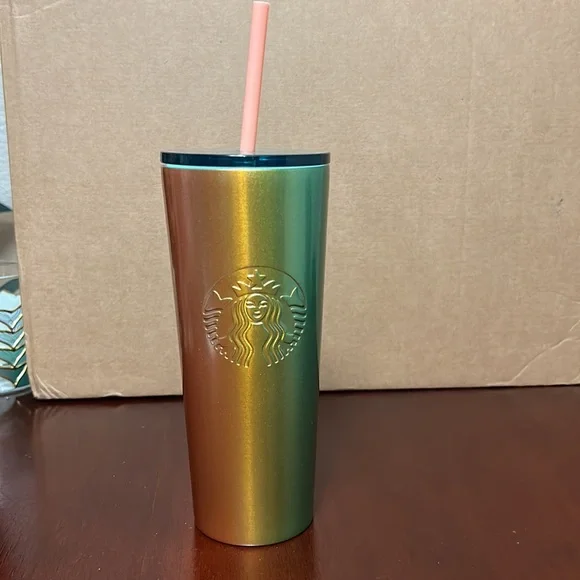 Starbucks Pink Yellow Green Ombre Stainless Still Cold Cup Tumbler, 16oz 2020 - Picture 2 of 6